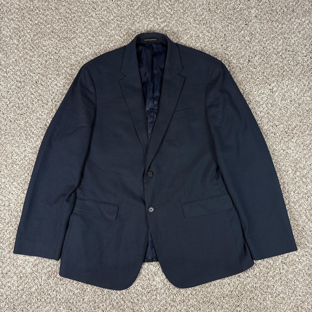 Banana Republic Blazer Mens 44R Navy Blue Slim Fit Textured Two Button Lined